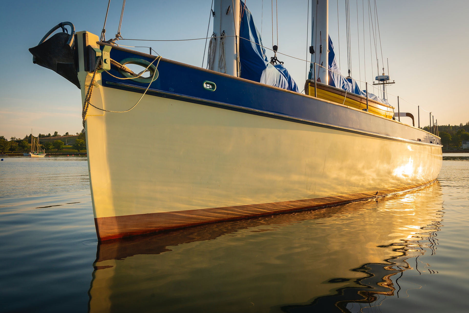 Boat hull and waterline — professional detailing on San Francisco Bay